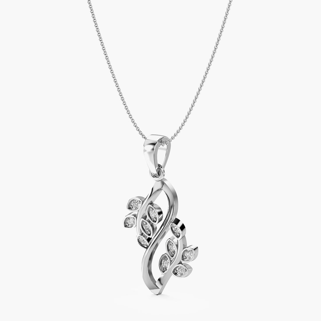 Nature-Inspired Diamond Pendant - 3D View in White Gold - Diamond Pendant by Moena