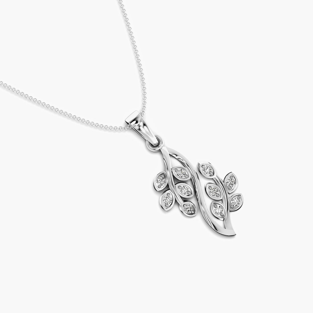 Nature-Inspired Diamond Pendant - Top View in White Gold - Diamond Pendant by Moena