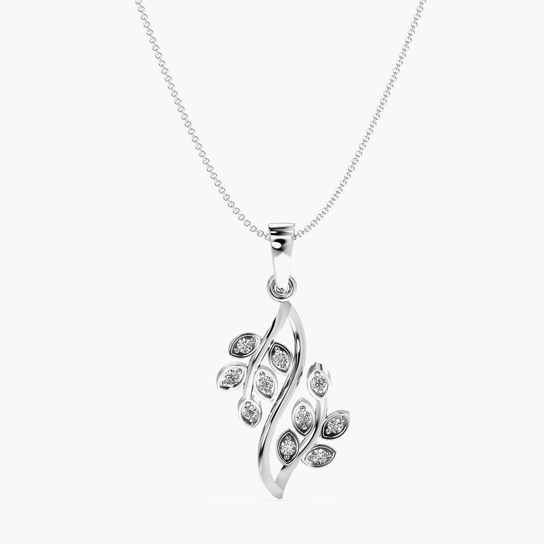 Nature-Inspired Diamond Pendant - Front View in White Gold - Diamond Pendant by Moena