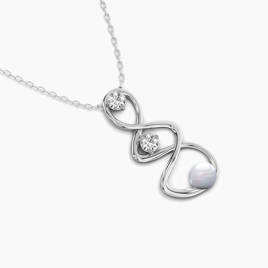 Infinity Pearl and Diamond Pendant(With Chain) - Top View in White Gold - Diamond Pendant by Moena