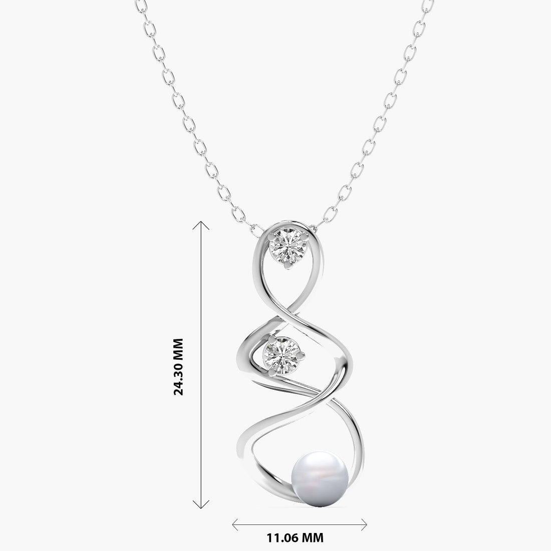 Infinity Pearl and Diamond Pendant(With Chain) - Front View in White Gold - Diamond Pendant by Moena