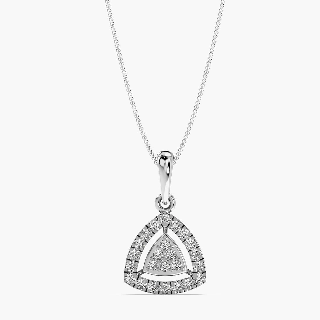 Triangular Halo Diamond Pendant - Front View in White Gold - Diamond Pendant by Moena