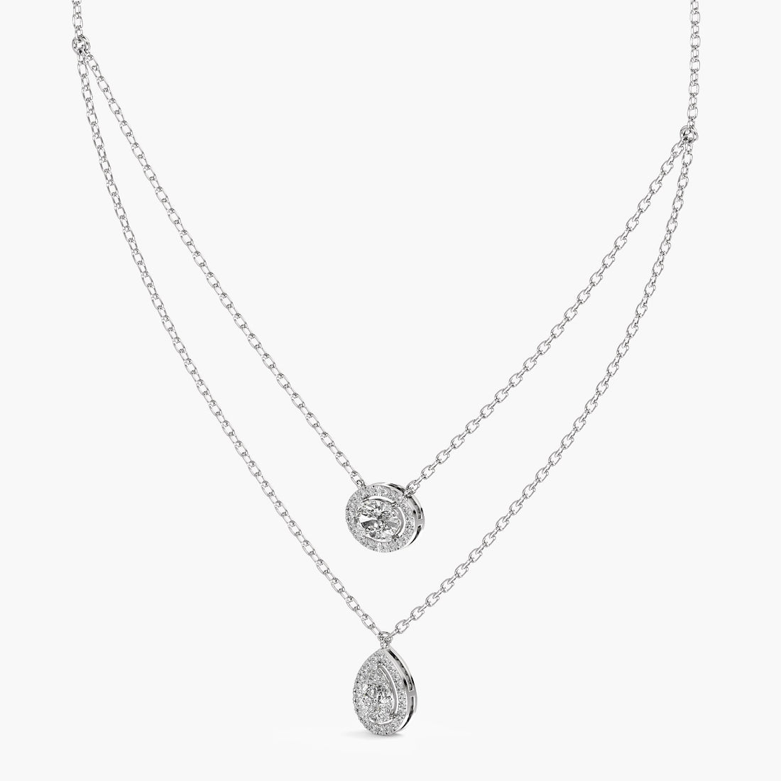Double Layered Pendant Necklace(With Chain) - 3D View in White Gold - Diamond Pendant by Moena
