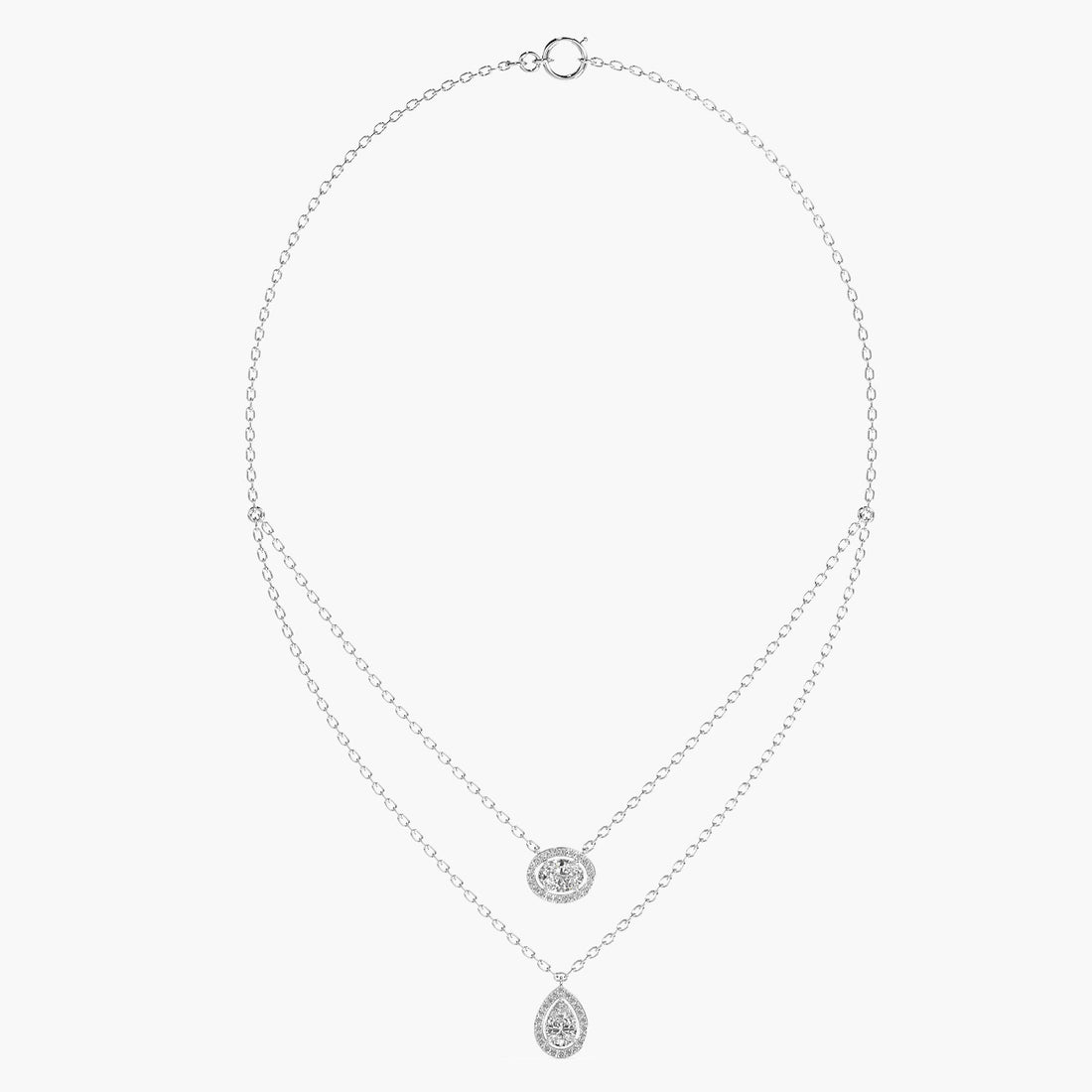 Double Layered Pendant Necklace(With Chain) - Front View in White Gold - Diamond Pendant by Moena