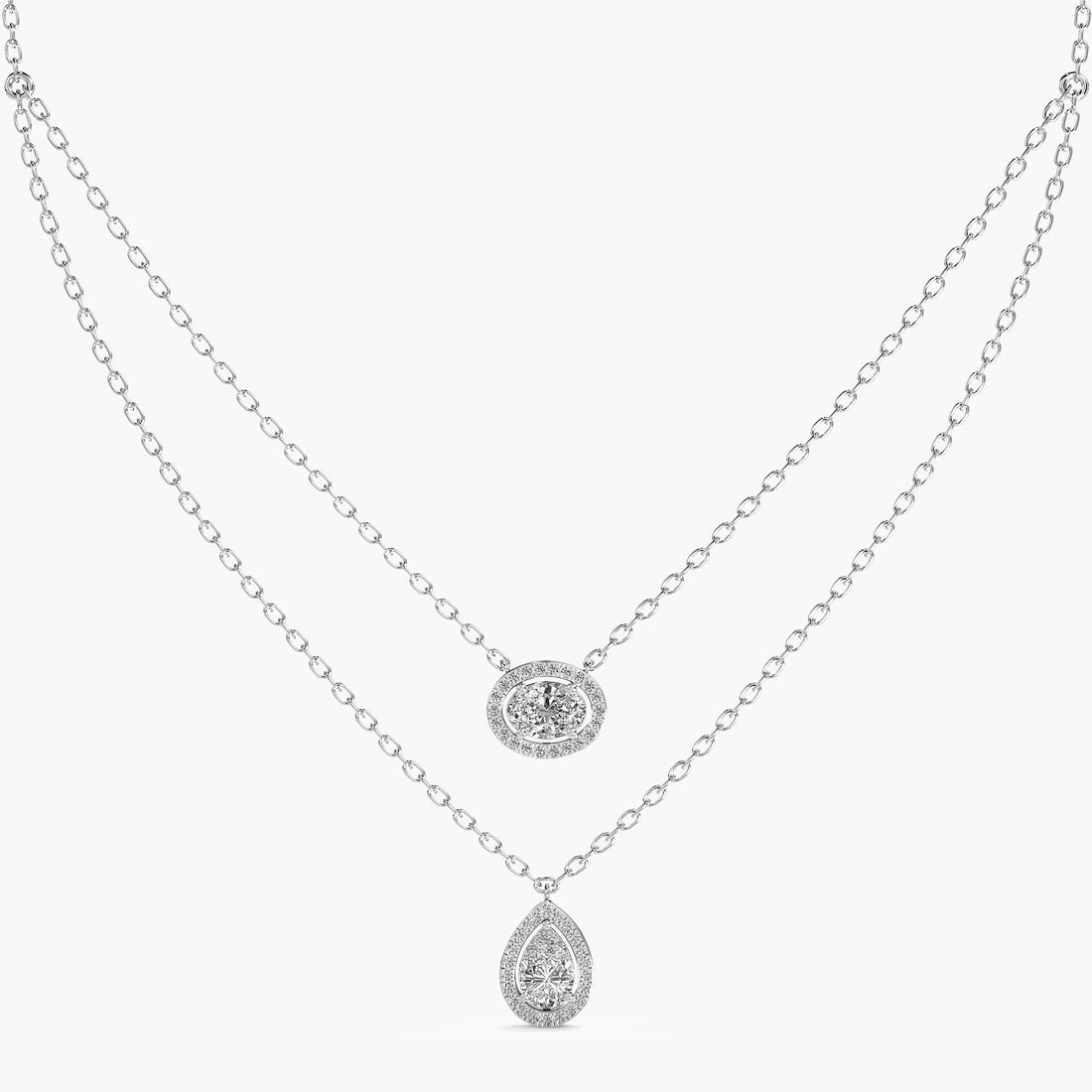 Double Layered Pendant Necklace(With Chain) - Standard View in White Gold - Diamond Pendant by Moena