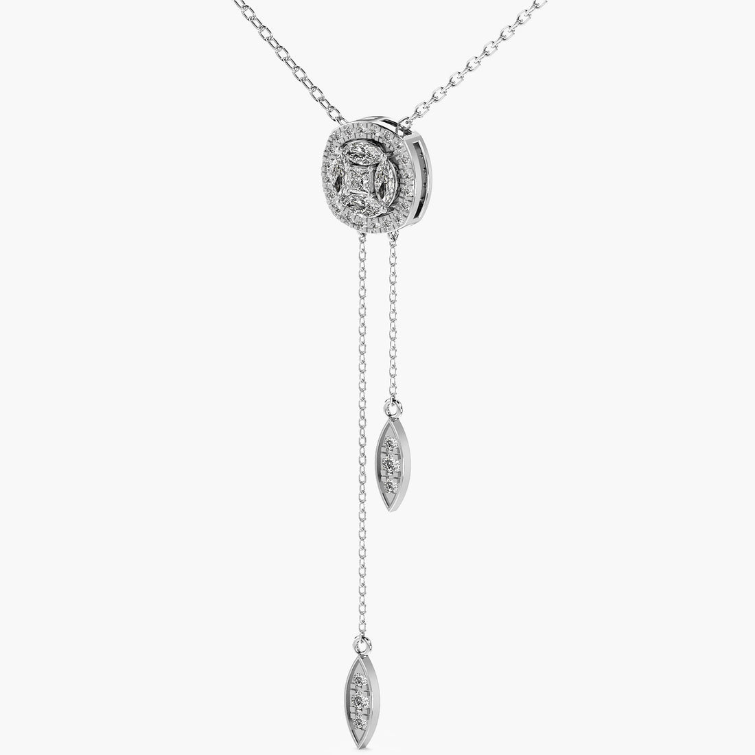 Graceful Drop Lab-Grown Diamond Necklace (With Chain) - 3D View in White Gold - Diamond Pendant by Moena