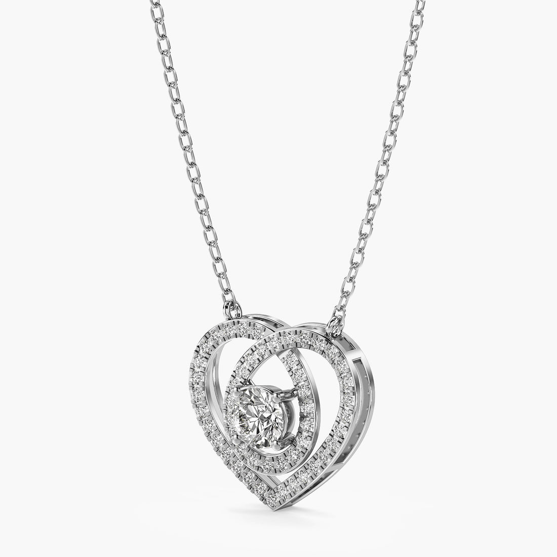 Double Heart Diamond Pendant - 3D View in White Gold - Heart Diamond Pendant by Moena