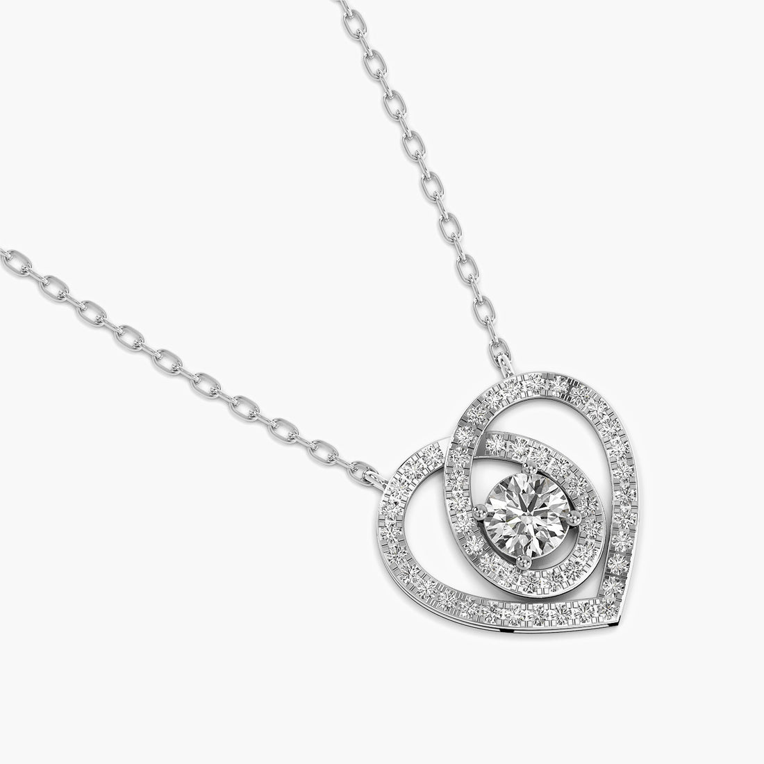 Double Heart Diamond Pendant - Top View in White Gold - Heart Diamond Pendant by Moena