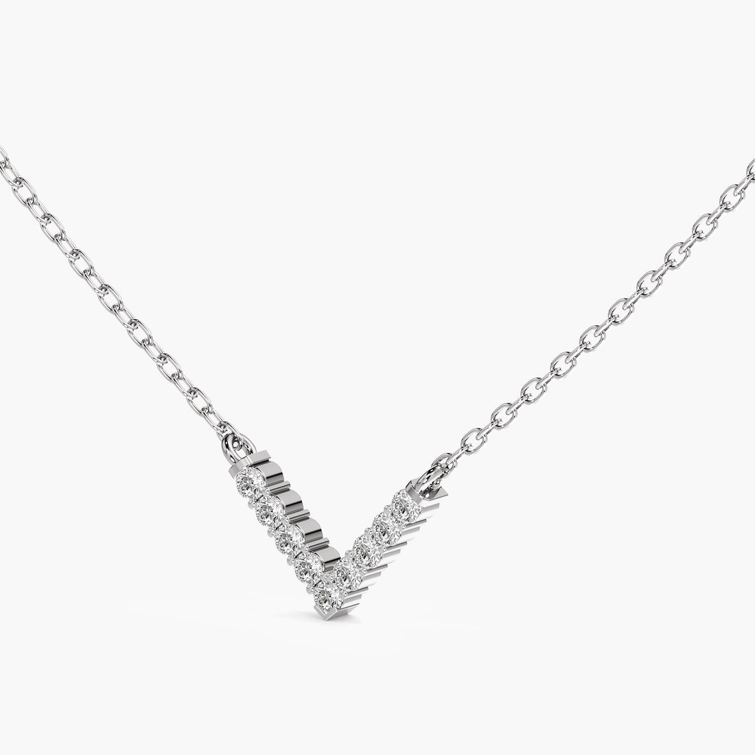 Sleek Angle Pendant(With Chain) - 3D View in White Gold - Diamond Pendant by Moena