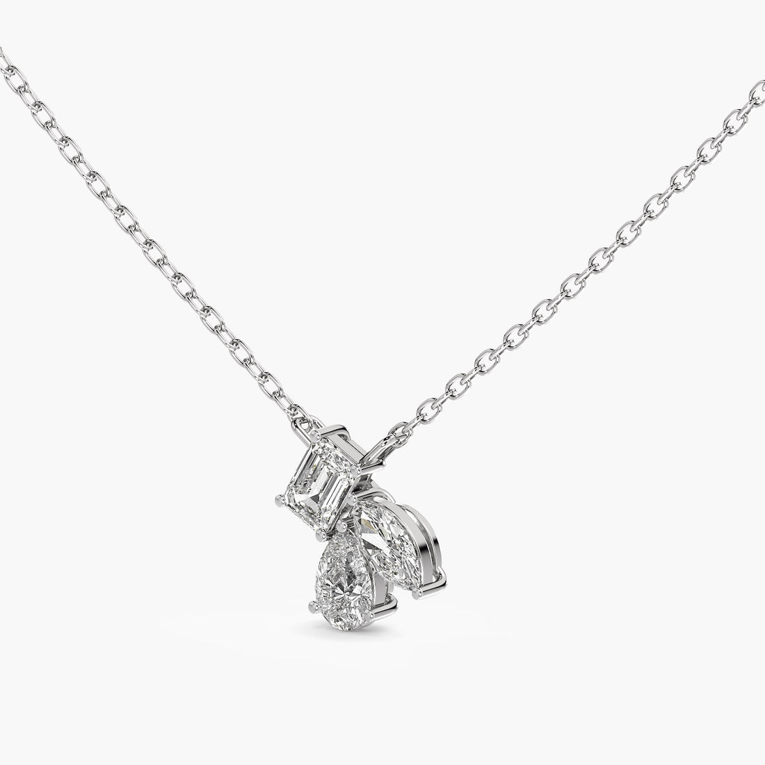 Trio Diamond Pendant(With Chain) - 3D View in White Gold - Diamond Pendant by Moena