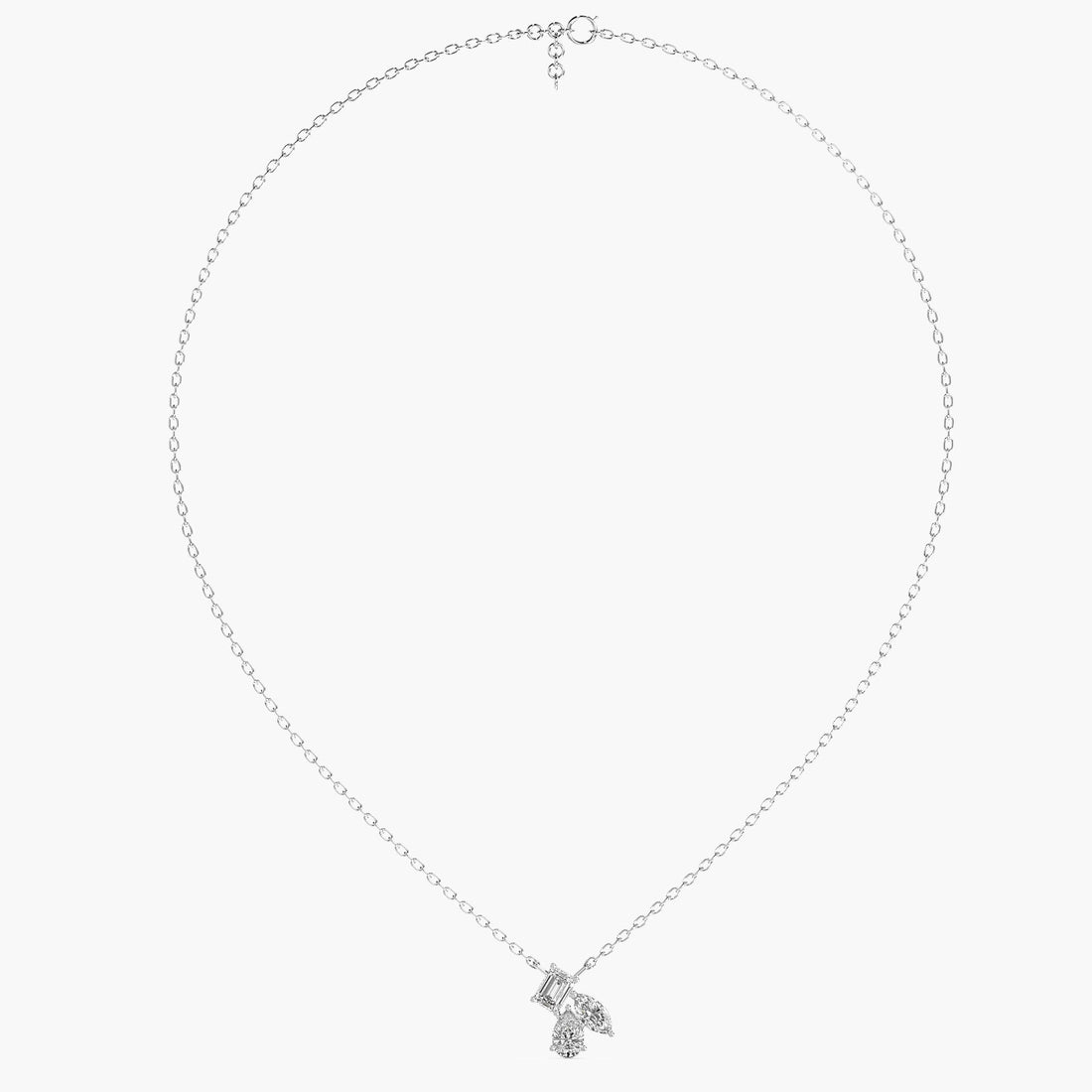Trio Diamond Pendant(With Chain) - Front View in White Gold - Diamond Pendant by Moena