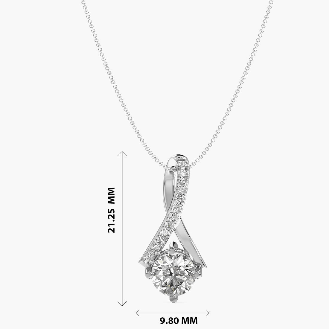 Elegant Twist Pendant - Front View in White Gold - Diamond Pendant by Moena