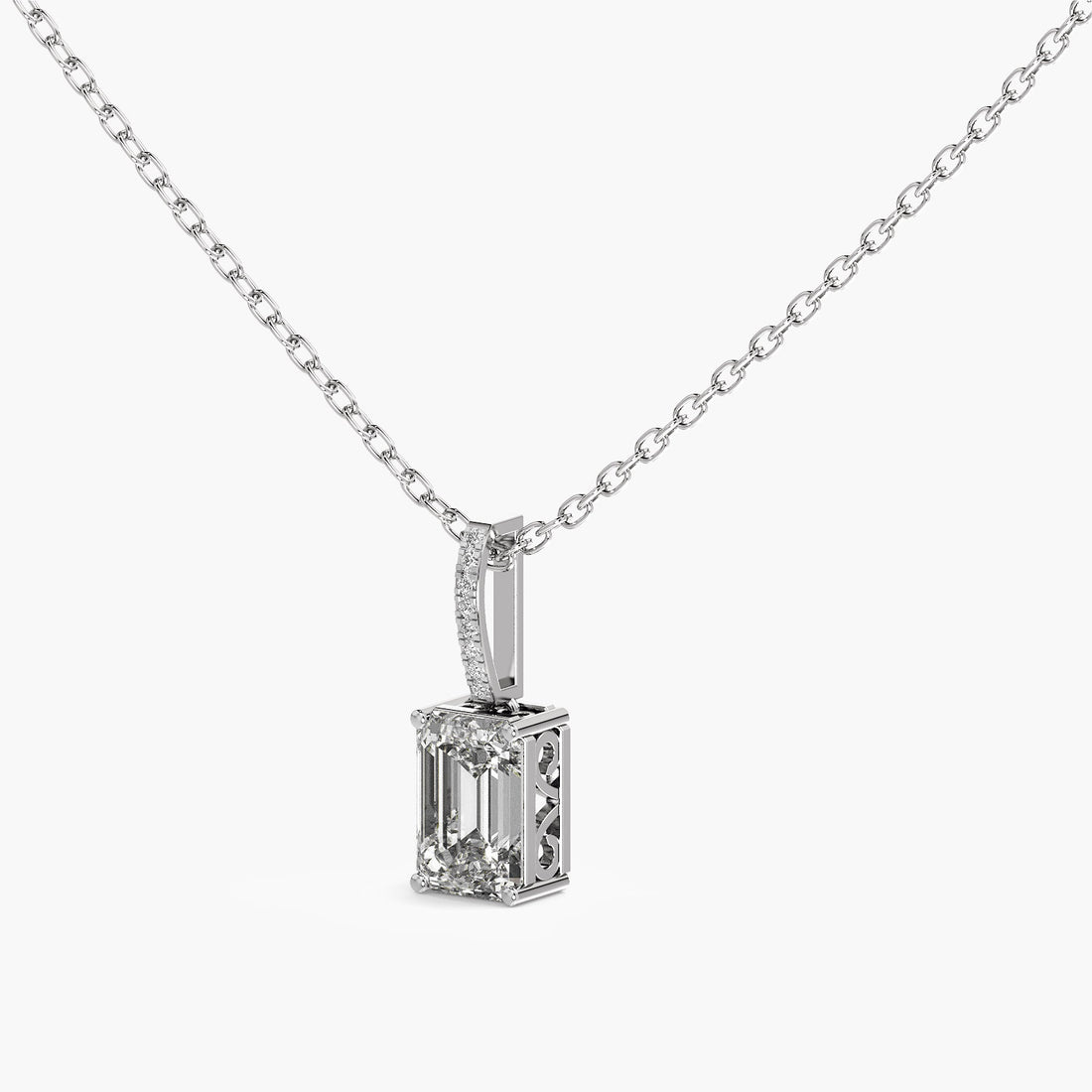 Emerald-Cut Lab-Grown Diamond pendant - 3D View in White Gold - Emerald Diamond Pendant by Moena