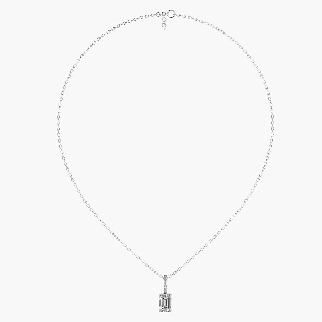 Emerald-Cut Lab-Grown Diamond pendant - Front View in White Gold - Emerald Diamond Pendant by Moena
