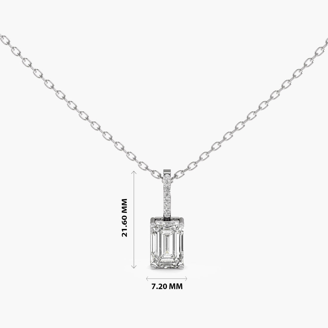 Emerald-Cut Lab-Grown Diamond pendant - Standard View in White Gold - Emerald Diamond Pendant by Moena