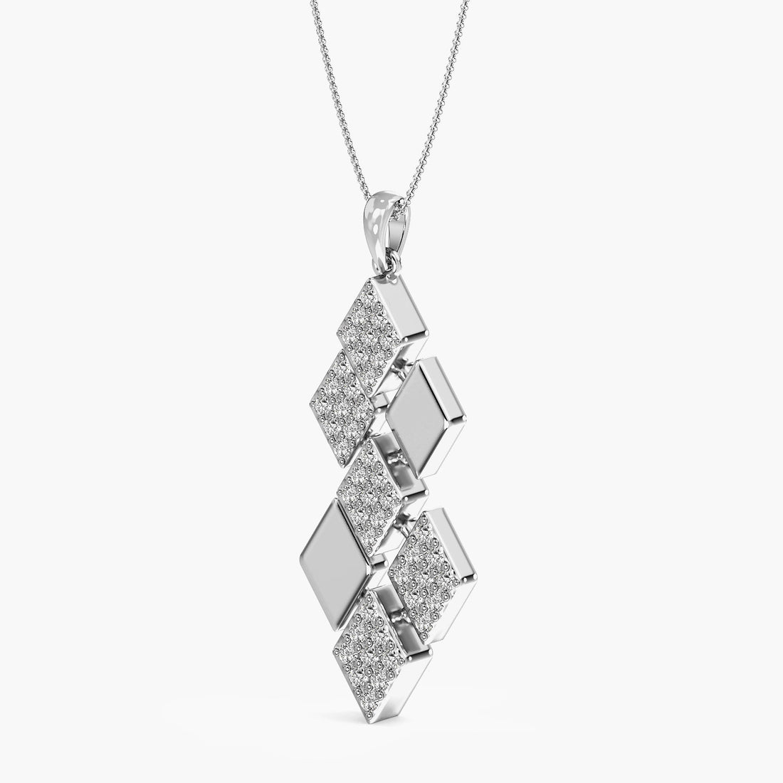 Geometric Glam Pendant - 3D View in White Gold - Diamond Pendant by Moena