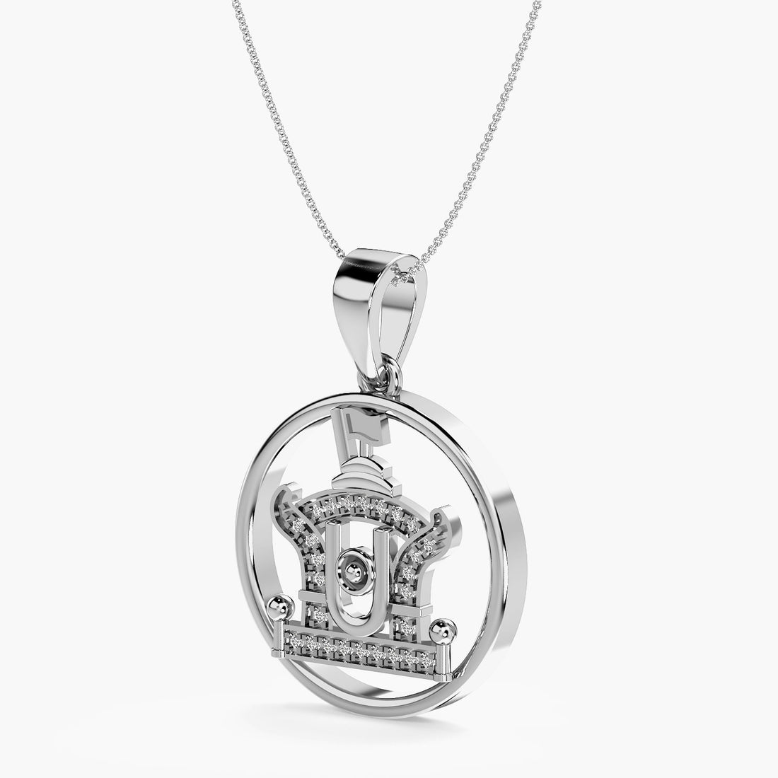 Sacred Temple Lab-Grown Diamond Pendant - 3D View in White Gold - Diamond Pendant by Moena