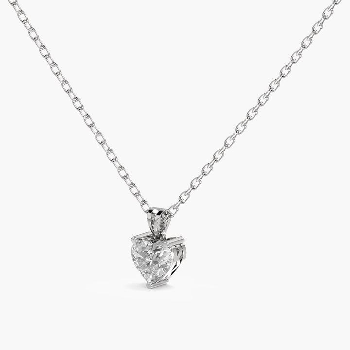 Heart-Shaped Lab-Grown Diamond Necklace(With Chain) - 3D View in White Gold - Heart Diamond Pendant by Moena