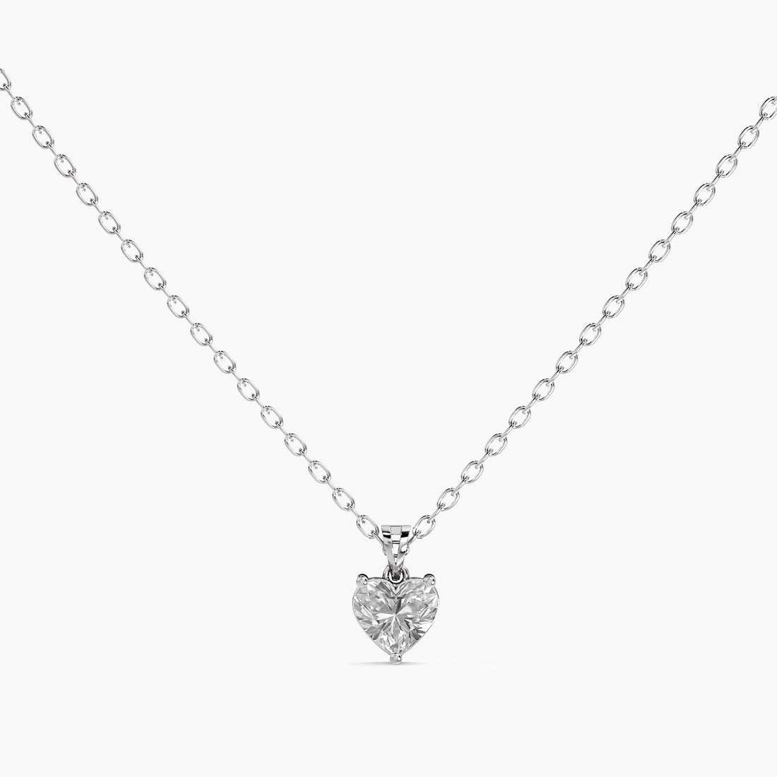 Heart-Shaped Lab-Grown Diamond Necklace(With Chain) - Standard View in White Gold - Heart Diamond Pendant by Moena