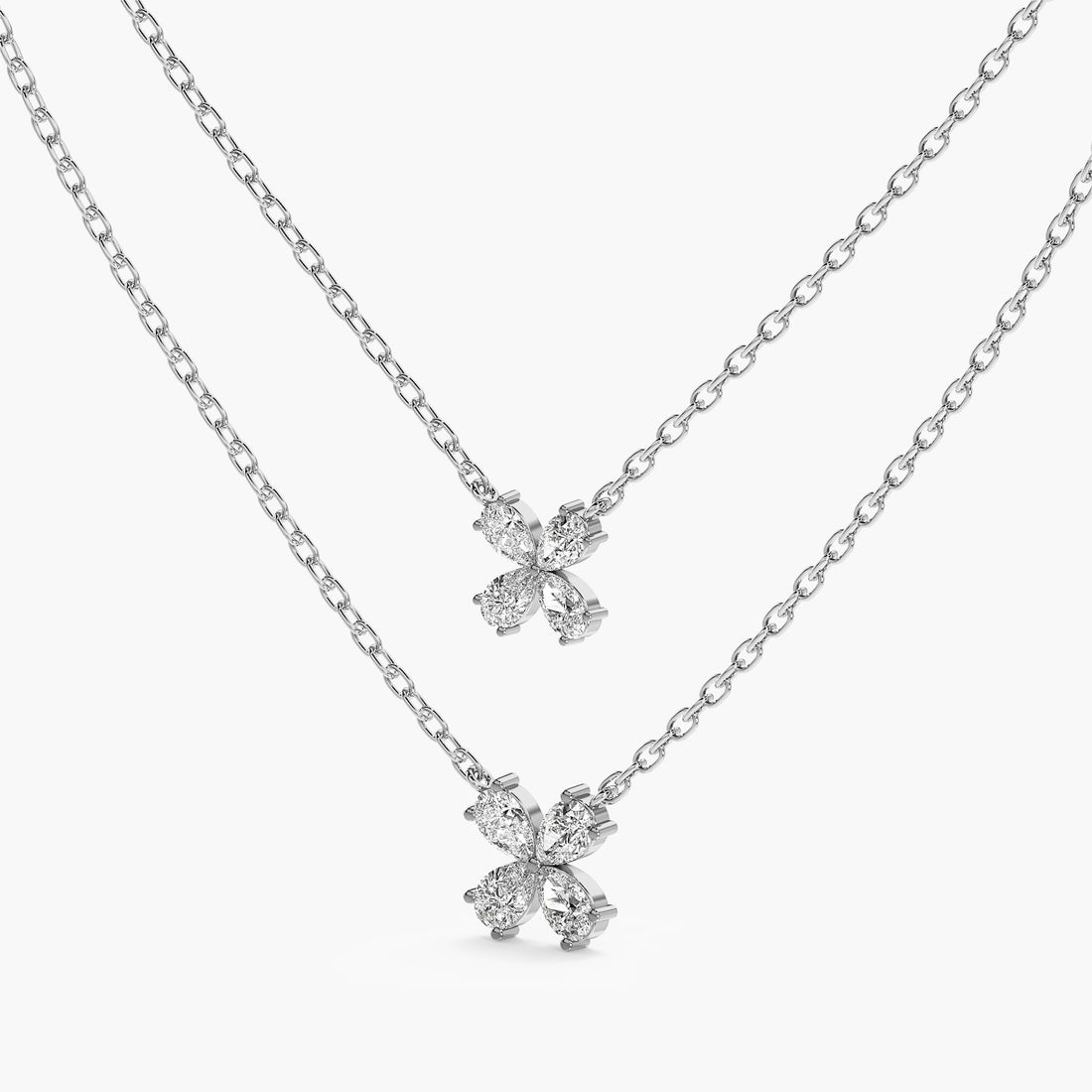 Twin Bloom Necklace (With Chain) - 3D View in White Gold - Diamond Pendant by Moena
