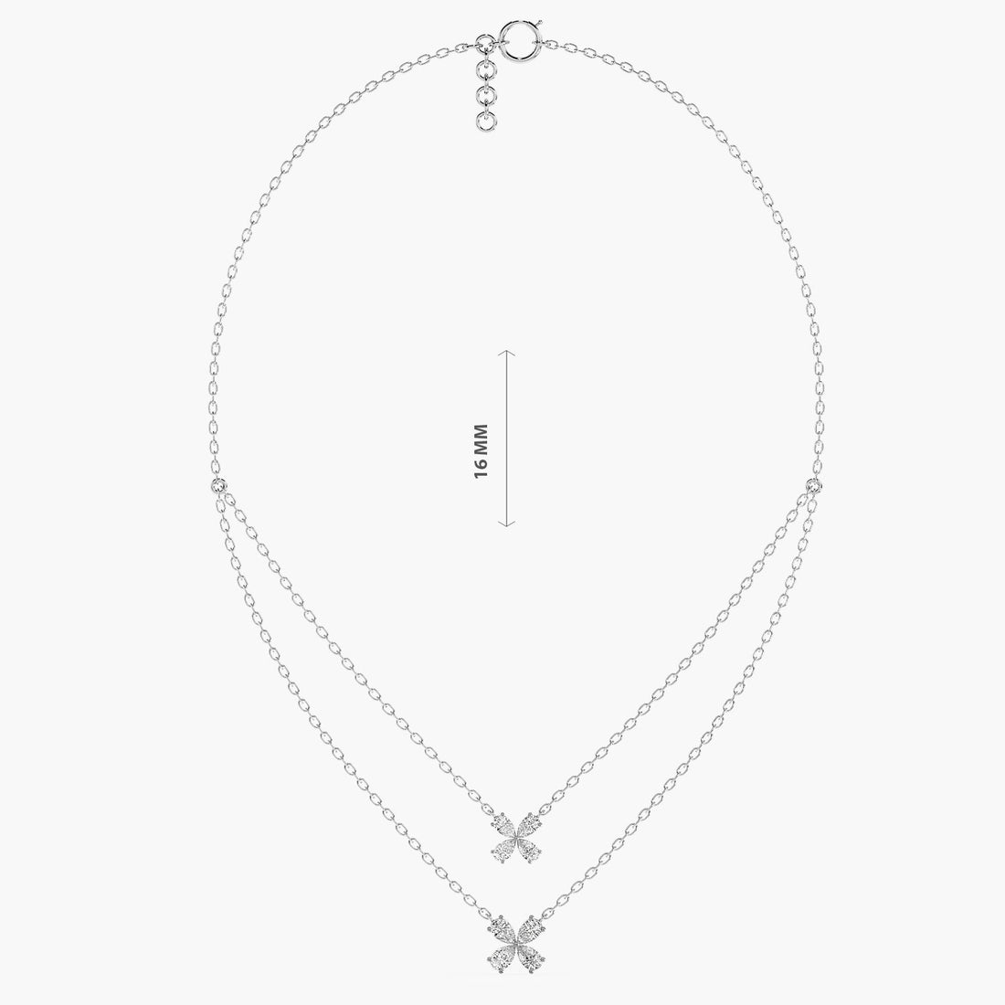 Twin Bloom Necklace (With Chain) - Front View in White Gold - Diamond Pendant by Moena