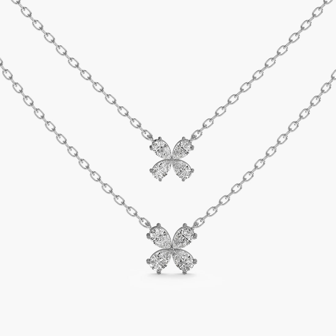 Twin Bloom Necklace (With Chain) - Standard View in White Gold - Diamond Pendant by Moena