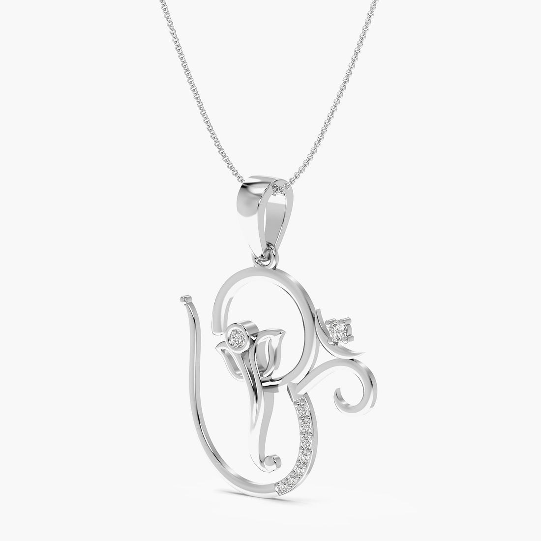 Divine Ganesha Lab-Grown Diamond Pendant - 3D View in White Gold - Diamond Pendant by Moena
