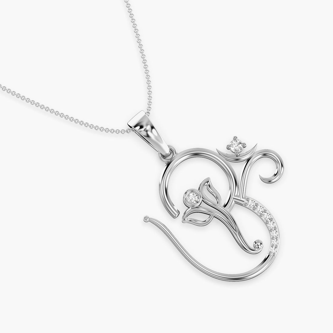 Divine Ganesha Lab-Grown Diamond Pendant - Top View in White Gold - Diamond Pendant by Moena