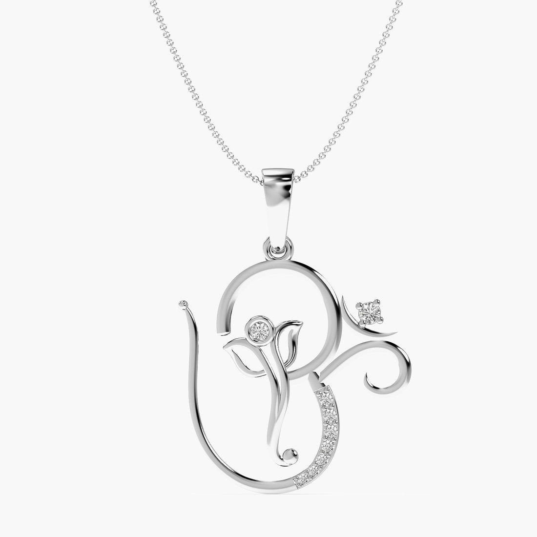 Divine Ganesha Lab-Grown Diamond Pendant - Front View in White Gold - Diamond Pendant by Moena