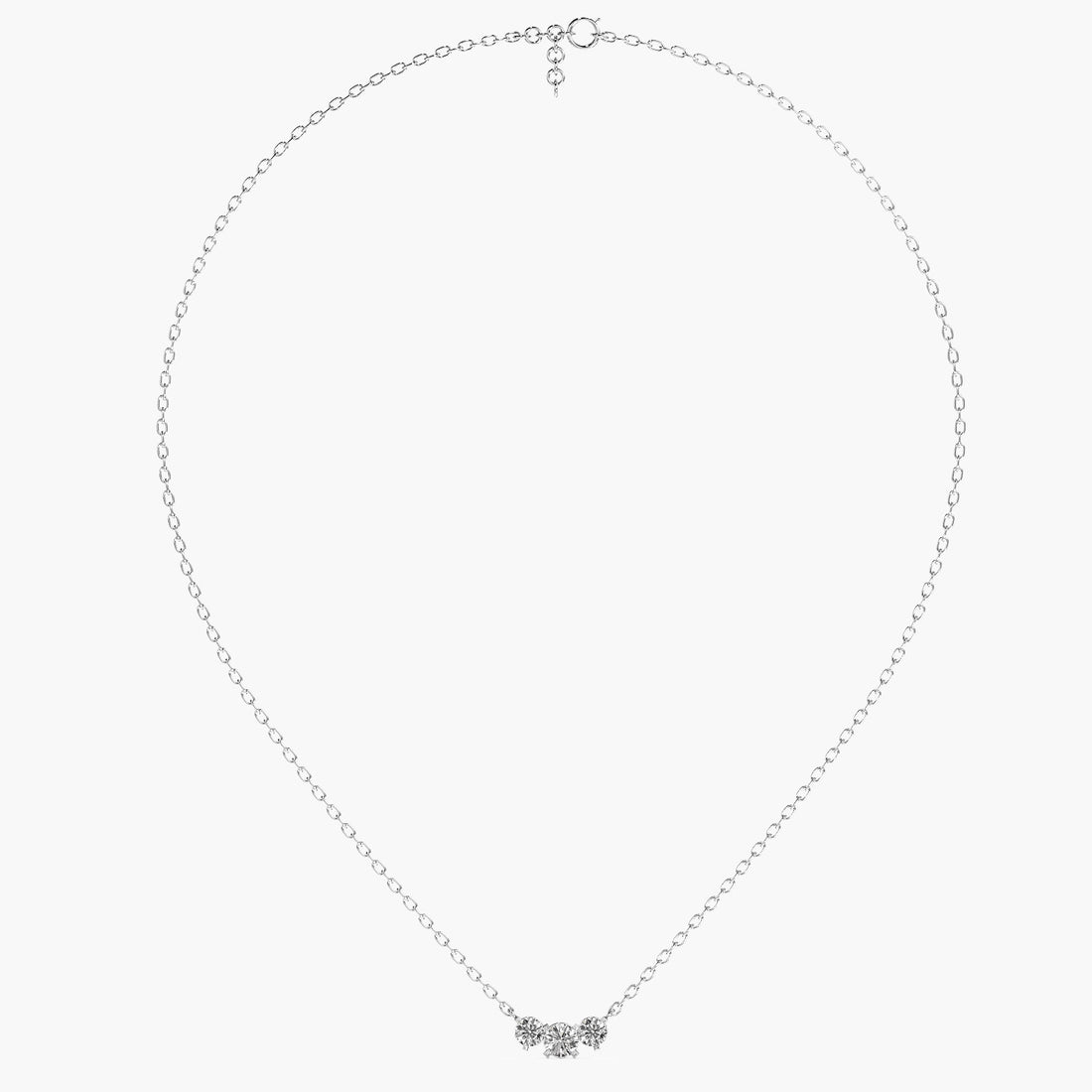 Three-Stone Lab-Grown Diamond Necklace(With Chain) - Front View in White Gold - Diamond Pendant by Moena