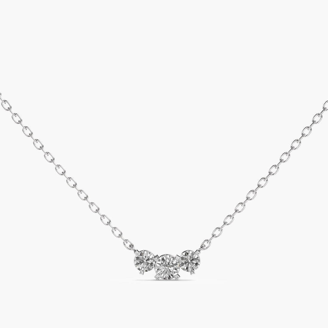 Three-Stone Lab-Grown Diamond Necklace(With Chain) - Standard View in White Gold - Diamond Pendant by Moena