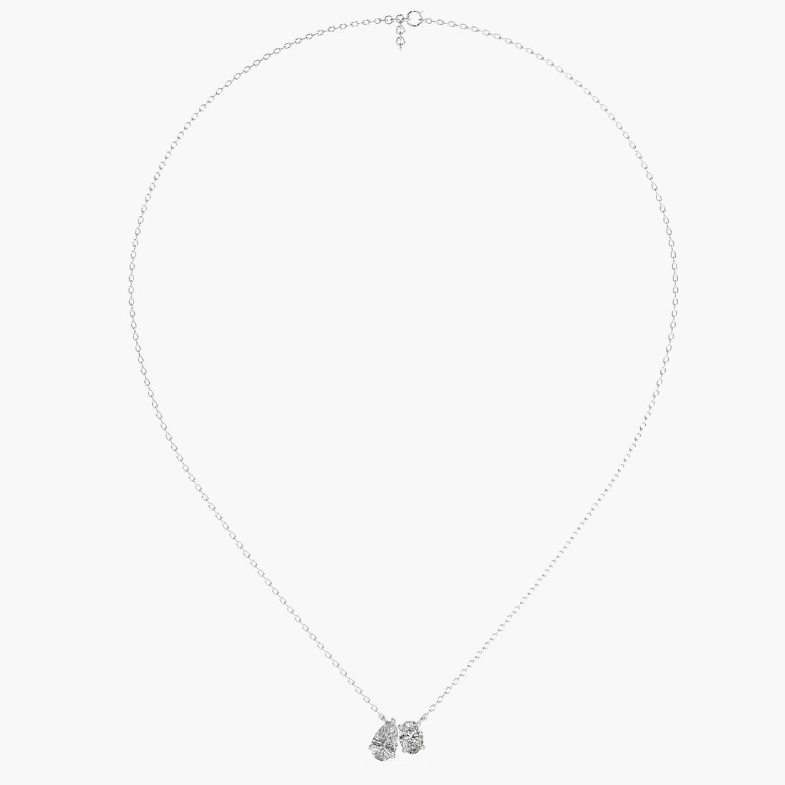 Dual-Stone Lab-Grown Diamond Necklace(With Chain) - Front View in White Gold - Diamond Pendant by Moena