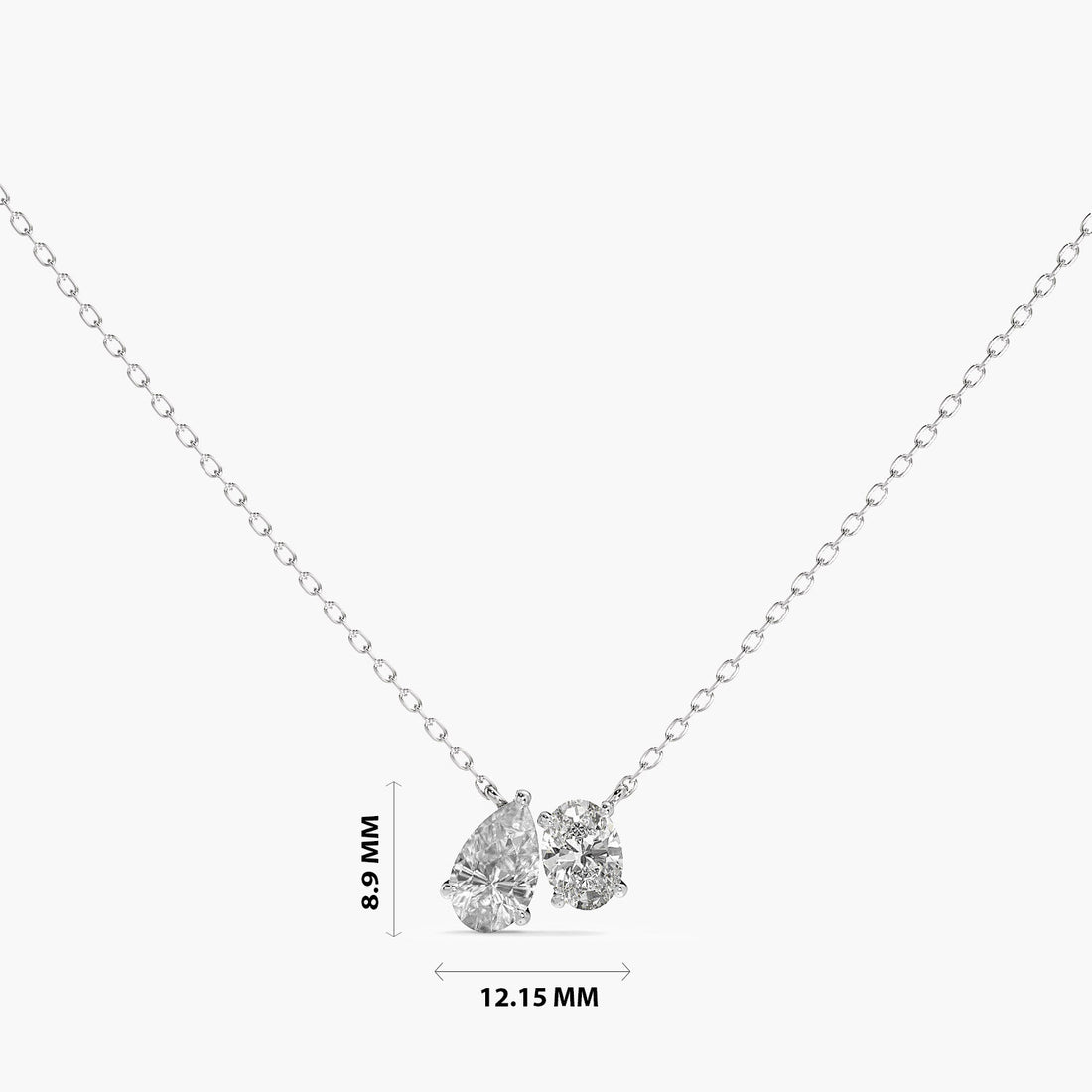Dual-Stone Lab-Grown Diamond Necklace(With Chain) - Standard View in White Gold - Diamond Pendant by Moena