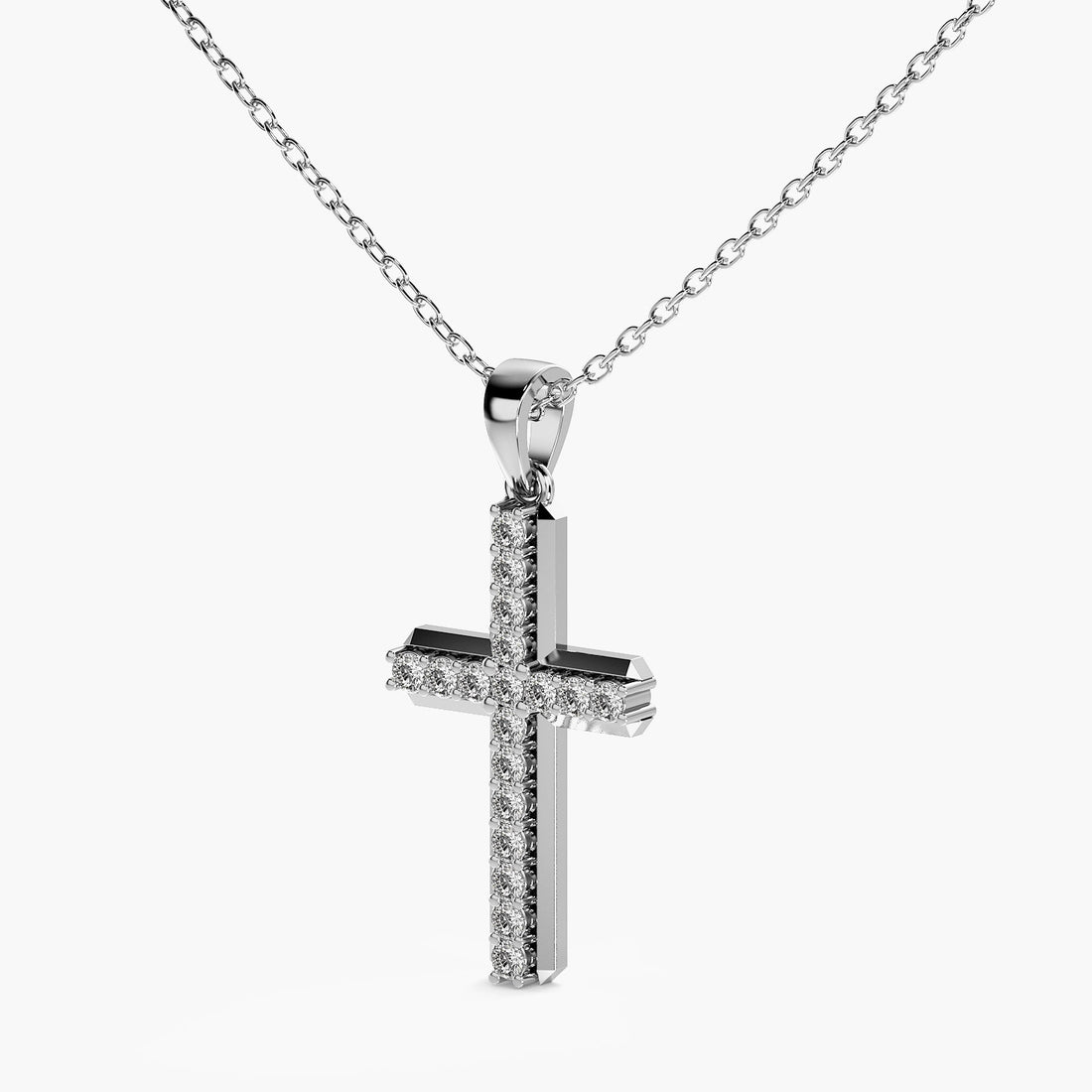 Faithful Glow Lab-Grown Diamond Cross Pendant (With Chain) - 3D View in White Gold - Diamond Pendant by Moena