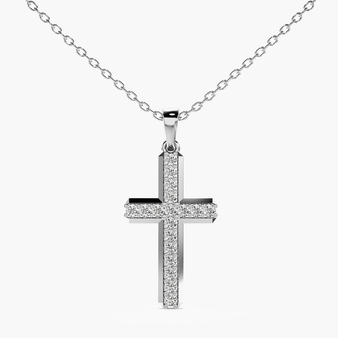 Faithful Glow Lab-Grown Diamond Cross Pendant (With Chain) - Front View in White Gold - Diamond Pendant by Moena