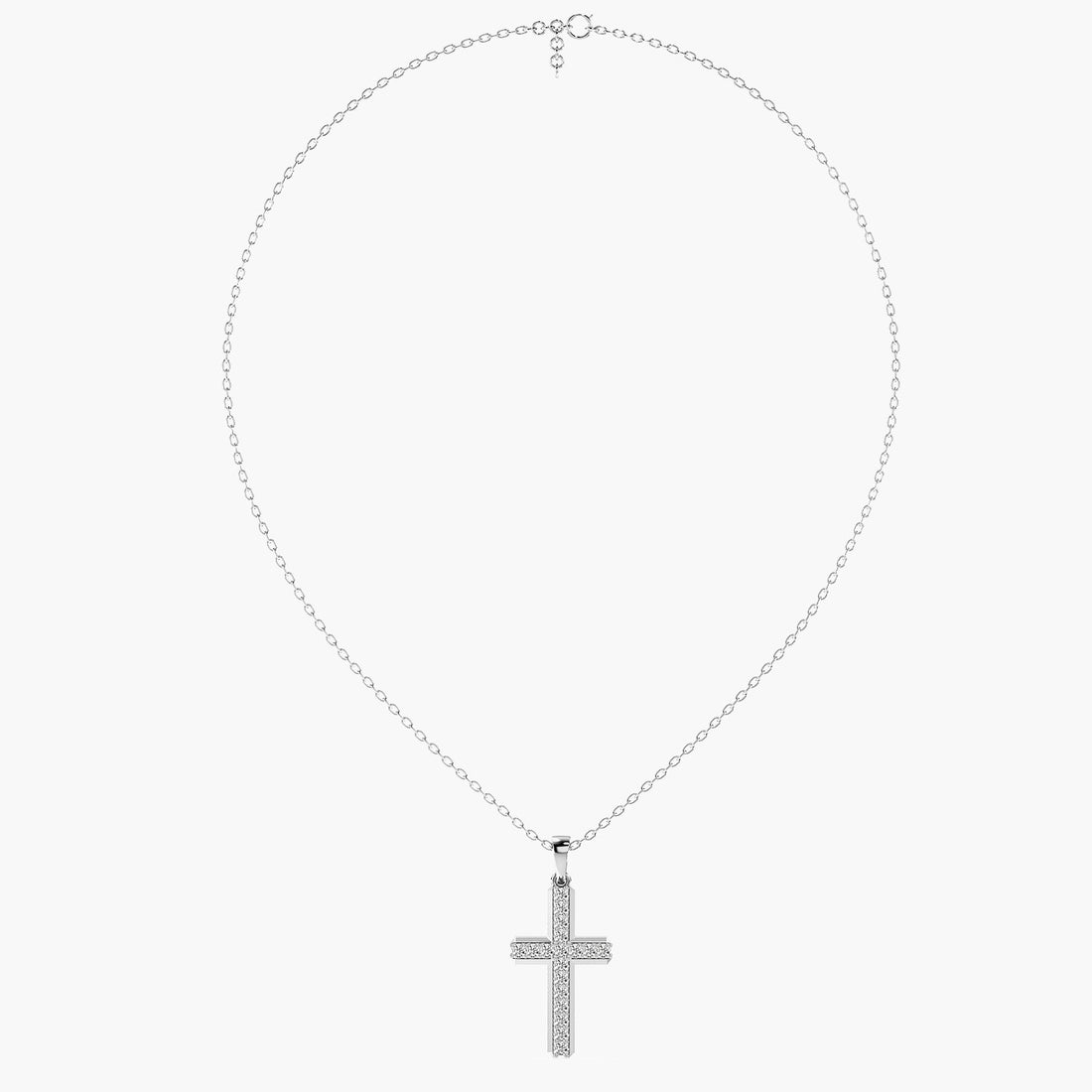 Faithful Glow Lab-Grown Diamond Cross Pendant (With Chain) - Full View in White Gold - Diamond Pendant by Moena
