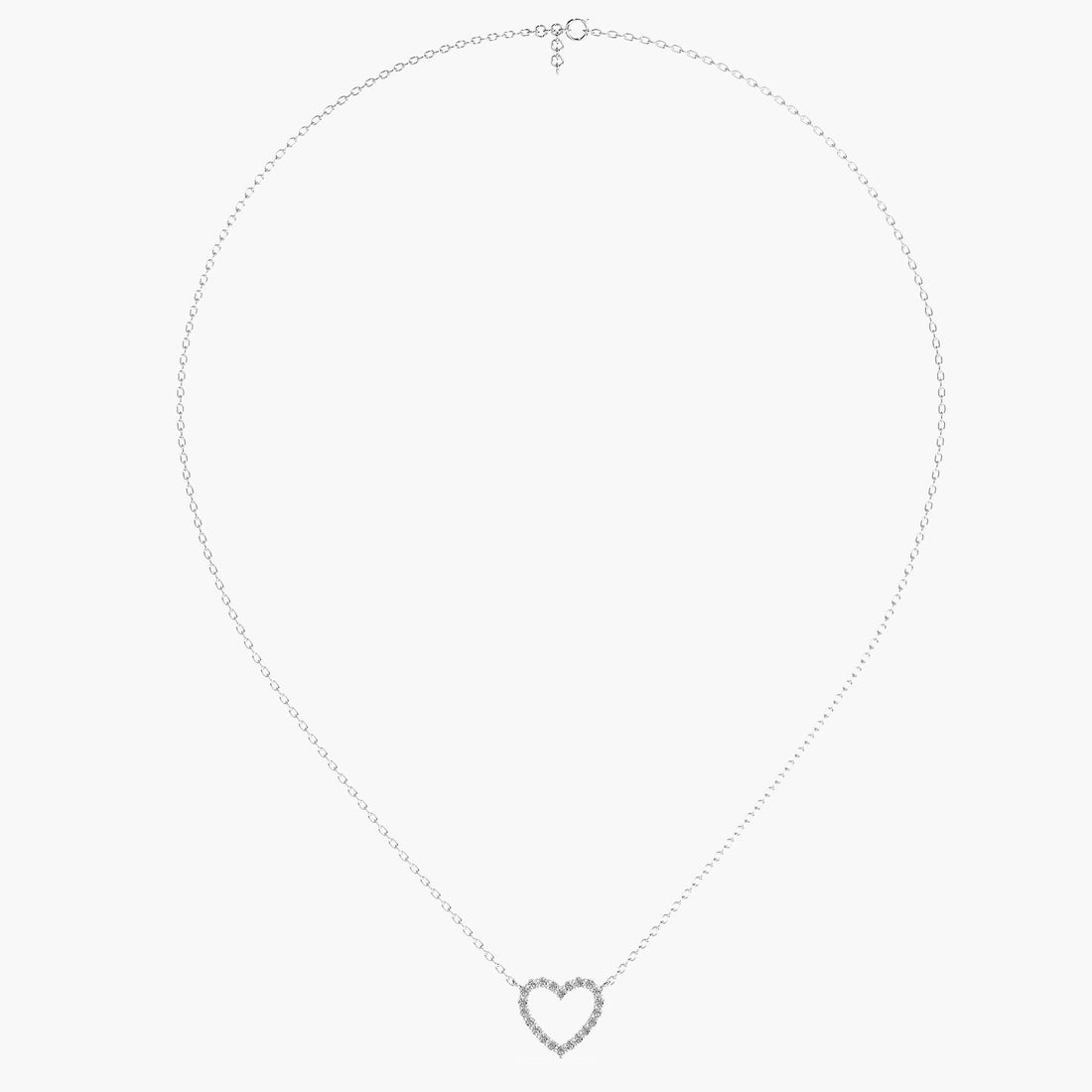 Open Heart Lab-Grown Diamond Necklace(With Chain) - Front View in White Gold - Heart Diamond Pendant by Moena