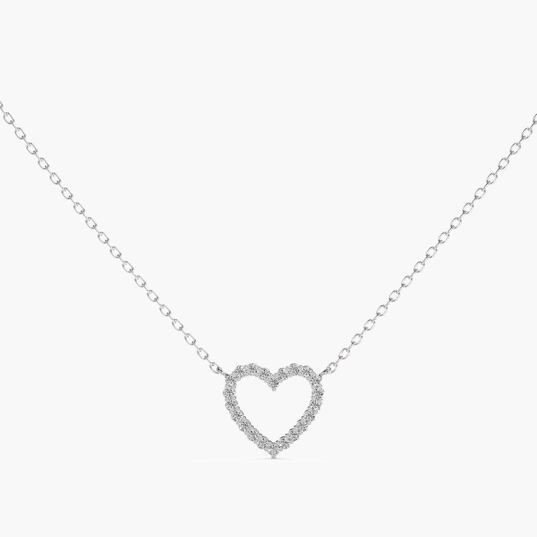 Open Heart Lab-Grown Diamond Necklace(With Chain) - Standard View in White Gold - Heart Diamond Pendant by Moena