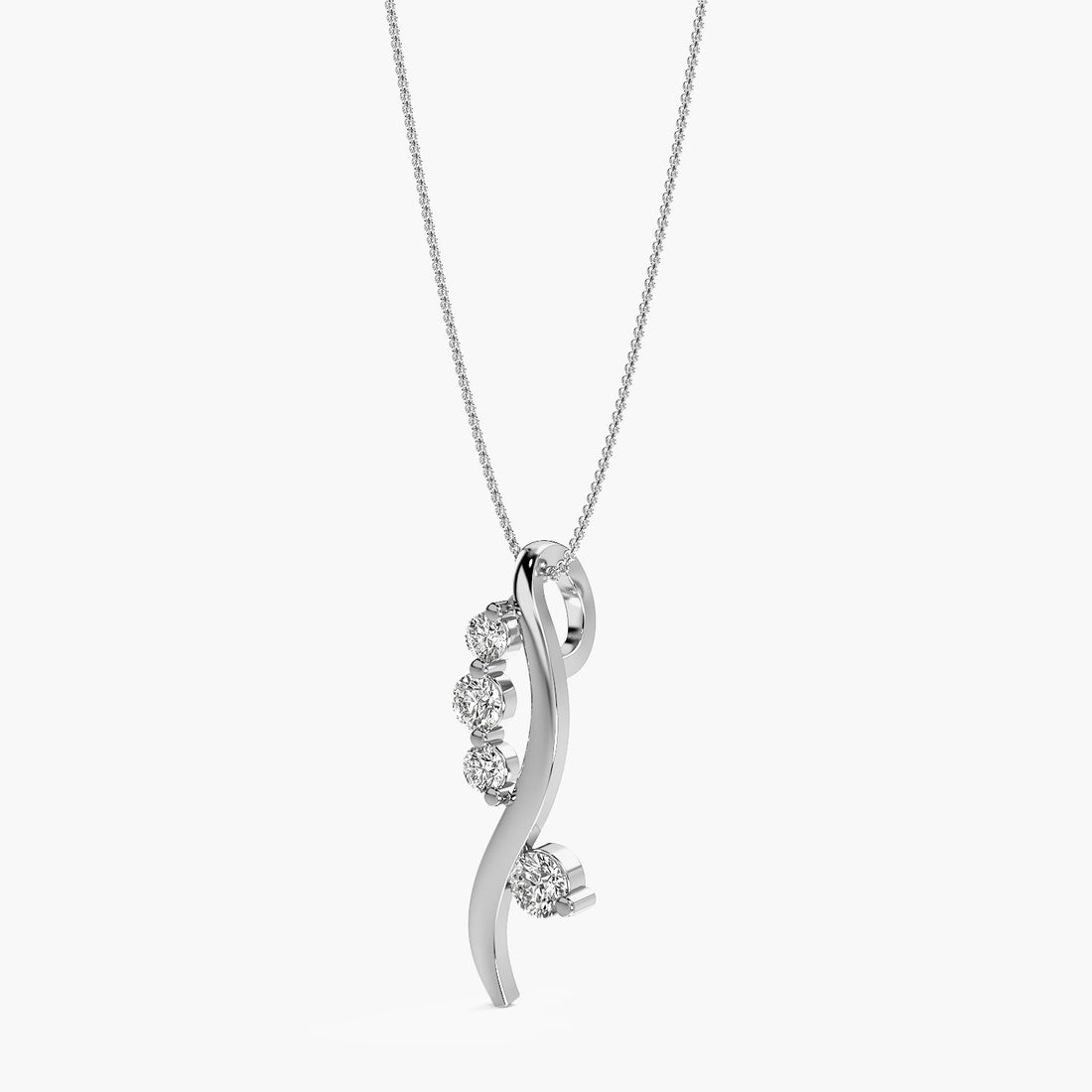 Twirl Elegance Pendant - 3D View in White Gold - Diamond Pendant by Moena