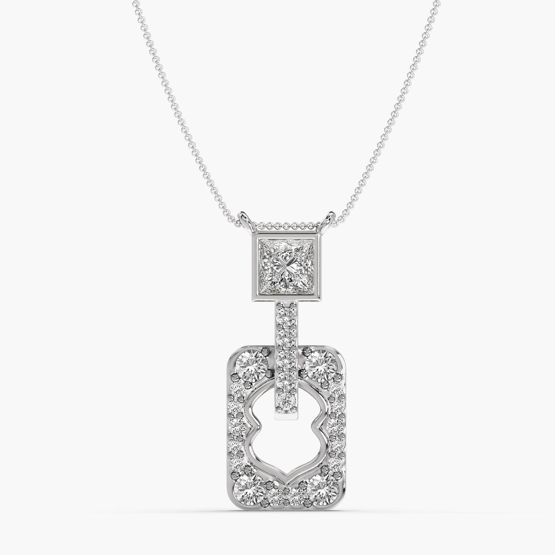 Regal Frame Pendant - Front View in White Gold - Diamond Pendant by Moena