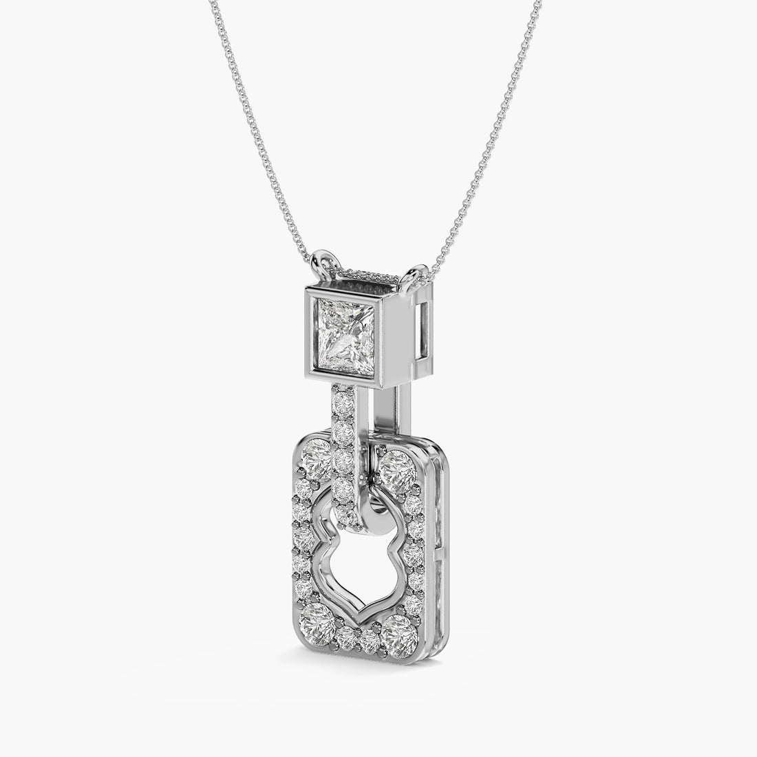 Regal Frame Pendant - Front View in White Gold - Diamond Pendant by Moena