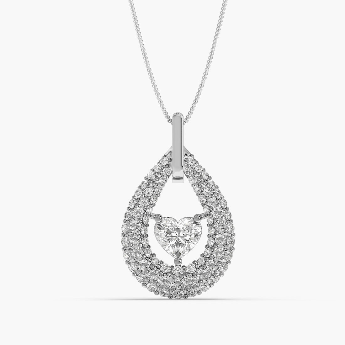 Heart of Elegance Pendant - Front View in White Gold - Heart Diamond Pendant by Moena