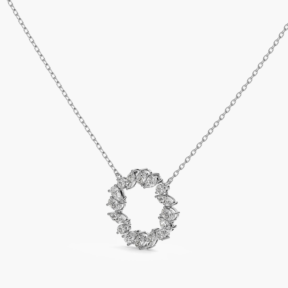 Crystal Halo Pendant (With Chain) - 3D View in White Gold - Diamond Pendant by Moena
