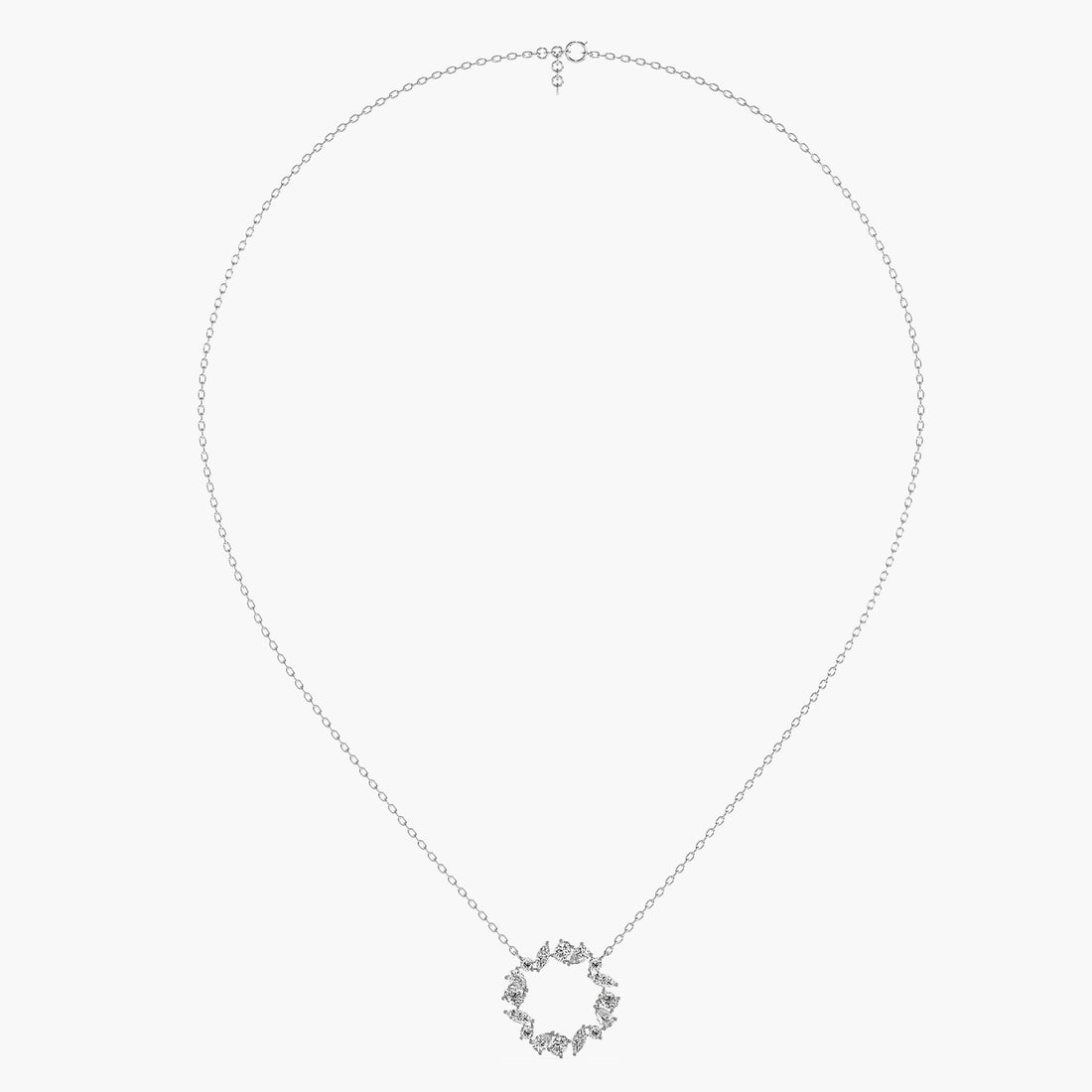 Crystal Halo Pendant (With Chain) - Front View in White Gold - Diamond Pendant by Moena