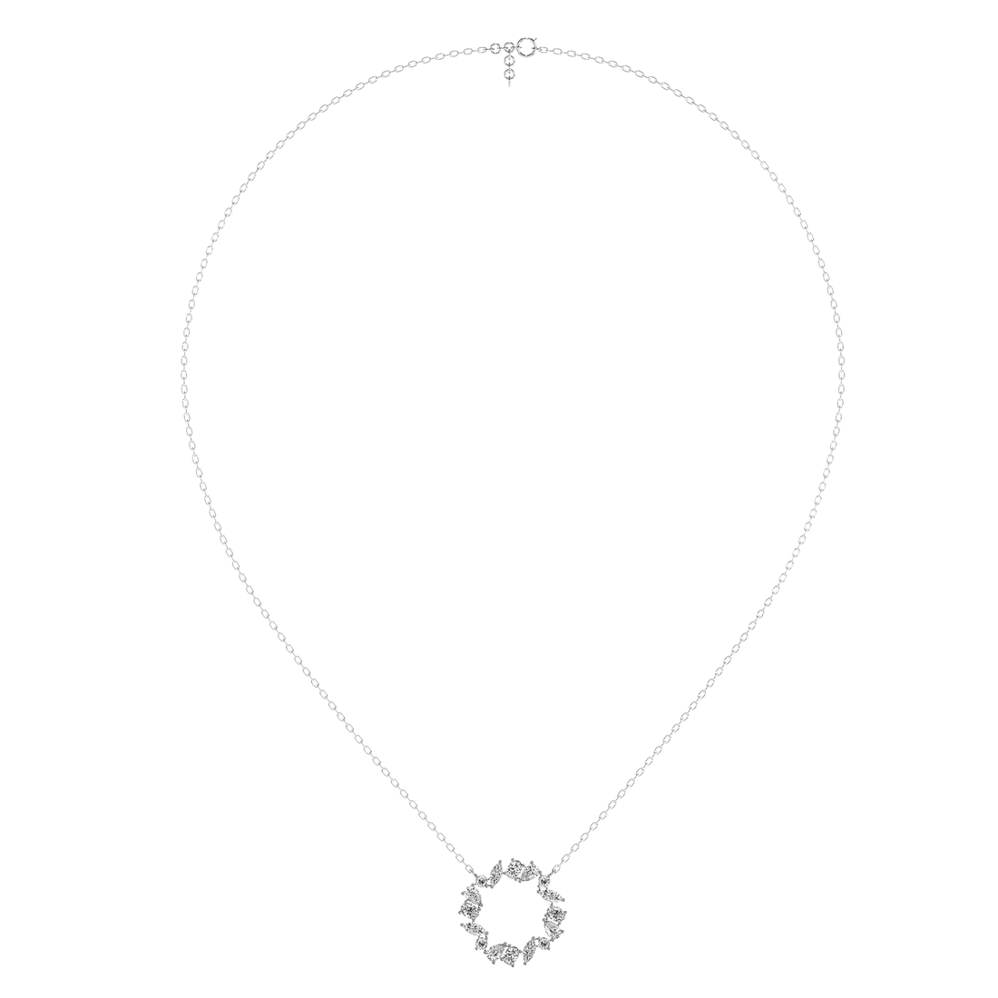 Crystal Halo Pendant (With Chain) - Front View in White Gold - Diamond Pendant by Moena