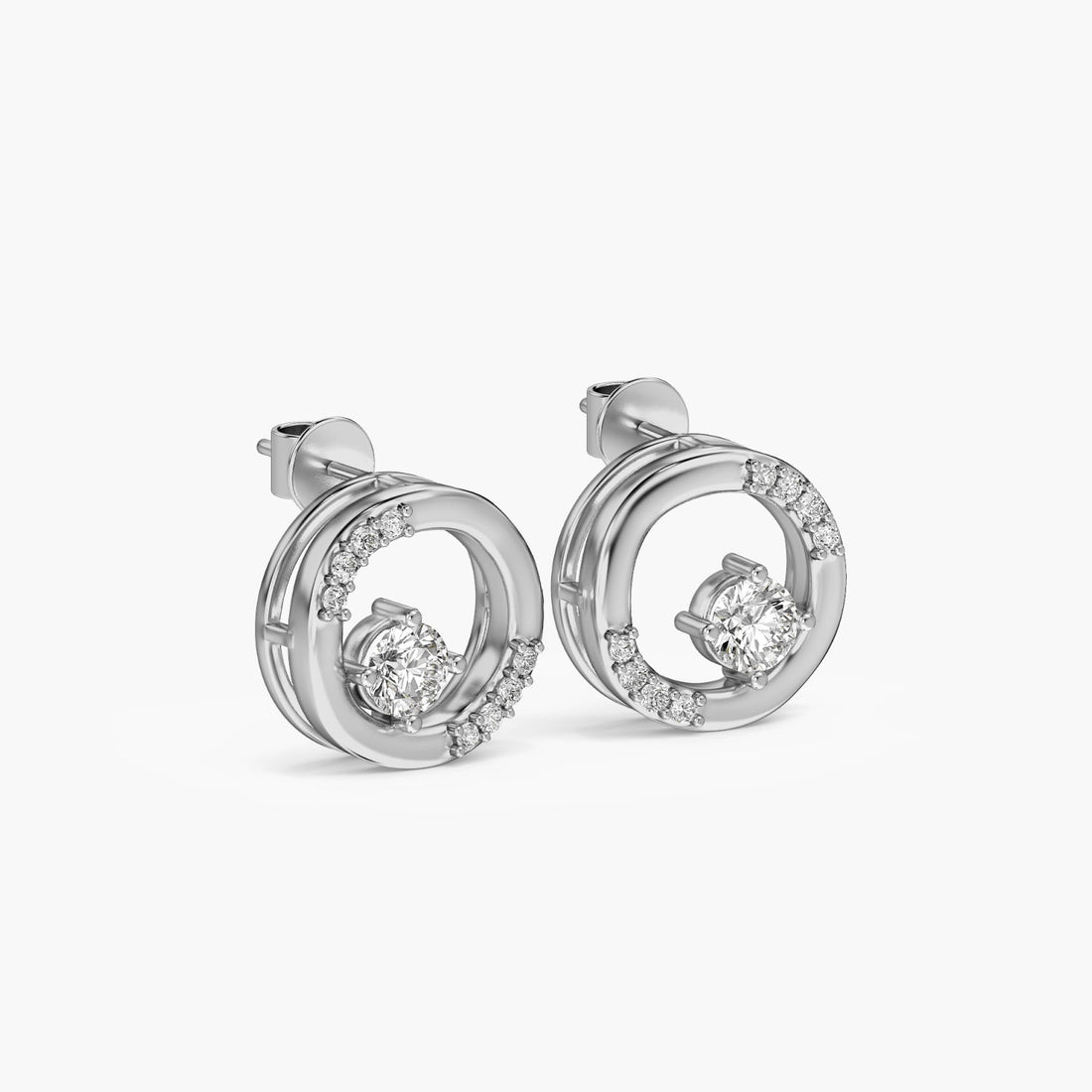 Halo Twist Studs - 3D View in White Gold - Diamond Stud by Moena