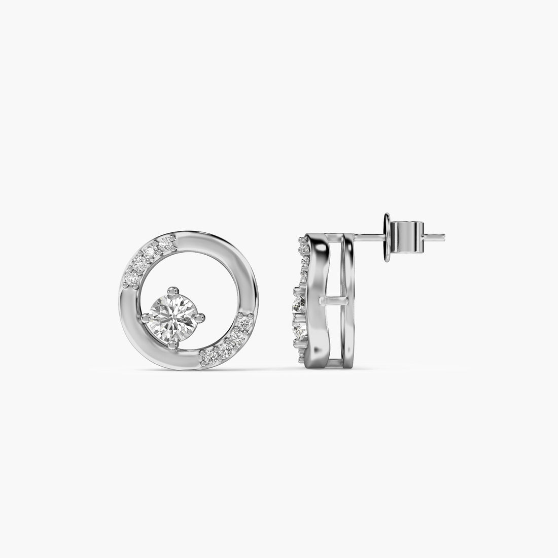 Halo Twist Studs - Side View in White Gold - Diamond Stud by Moena