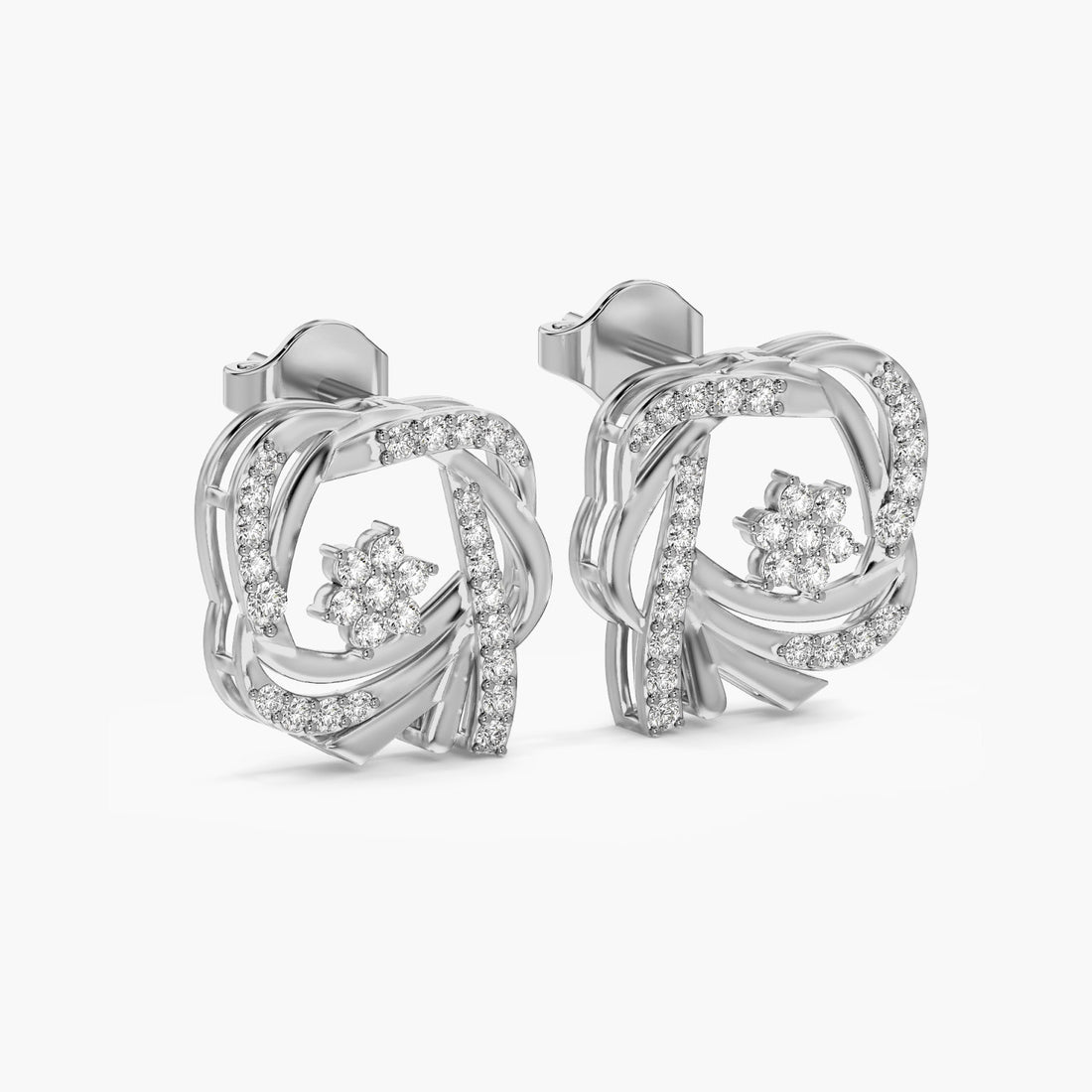 Bloom Knot Studs - 3D View in White Gold - Diamond Stud by Moena
