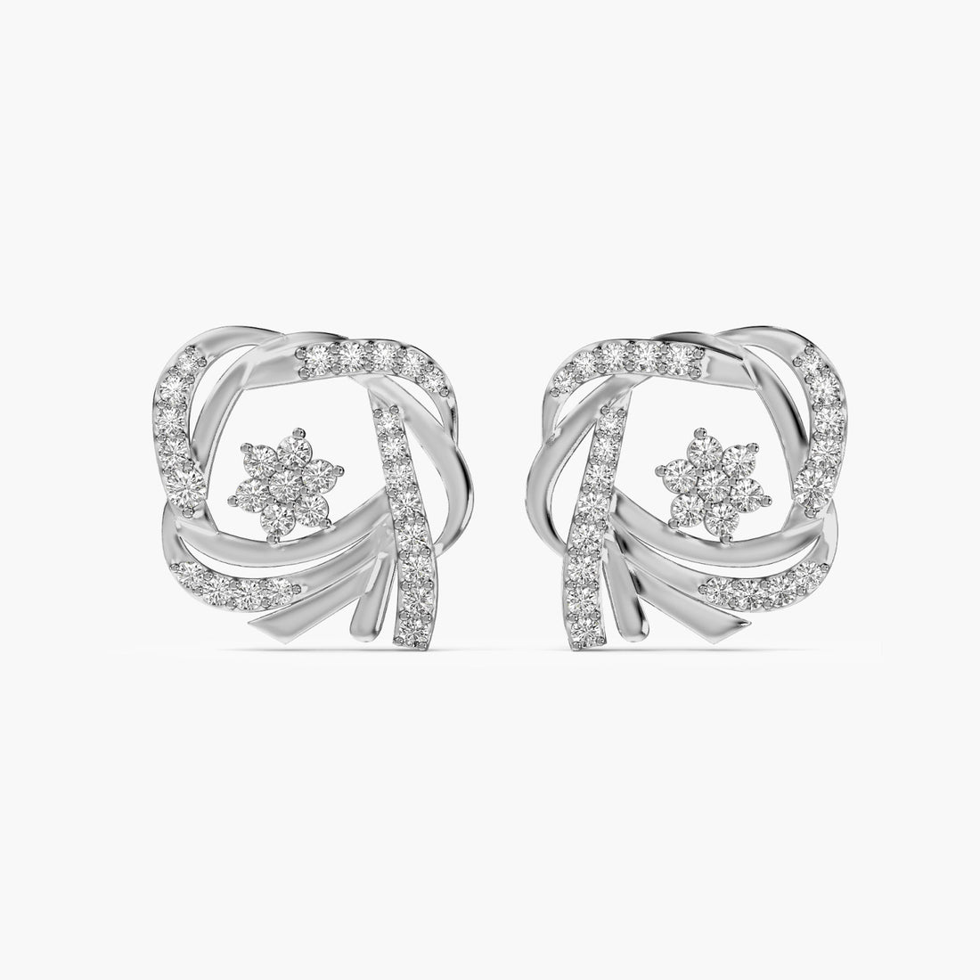 Bloom Knot Studs - Front View in White Gold - Diamond Stud by Moena