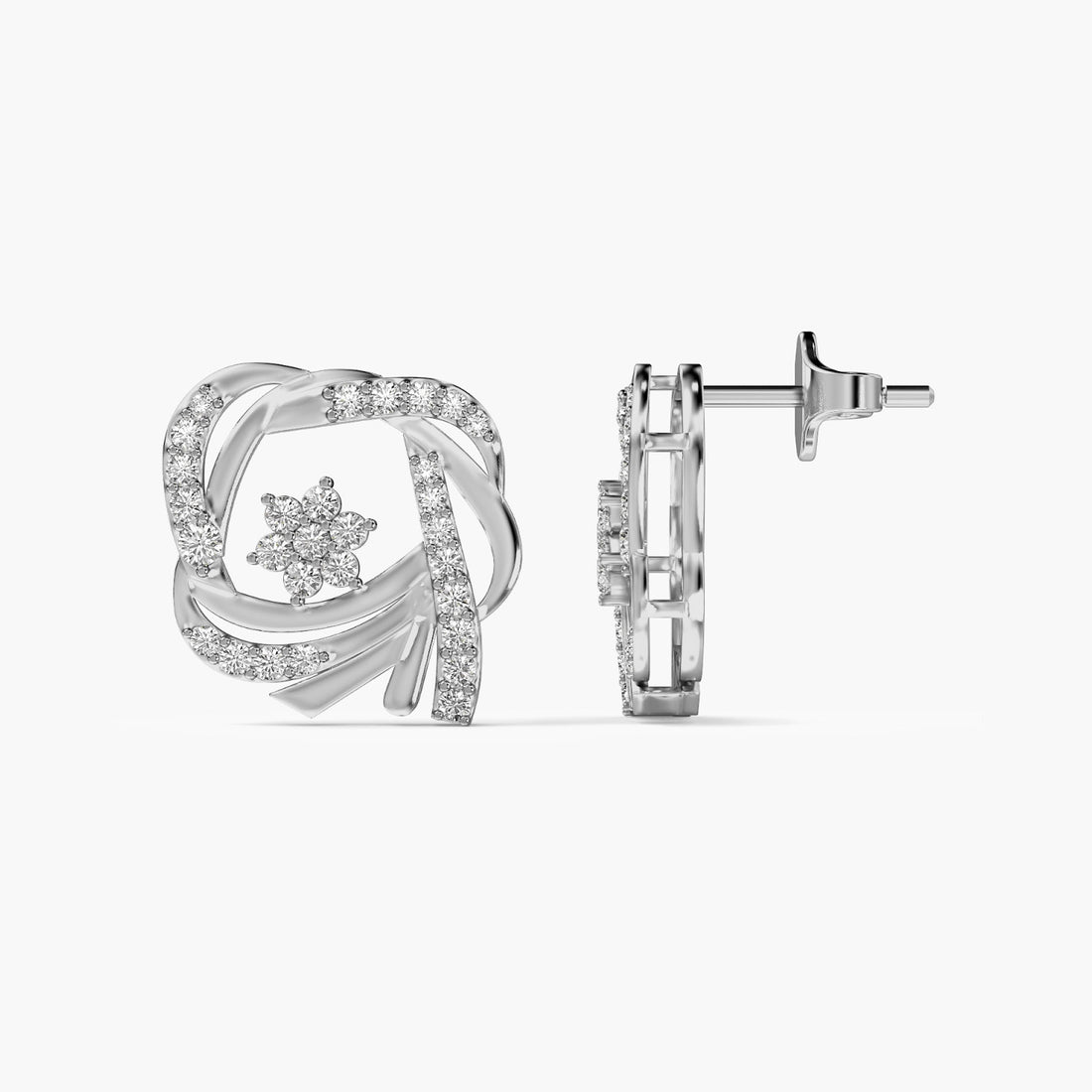 Bloom Knot Studs - Side View in White Gold - Diamond Stud by Moena